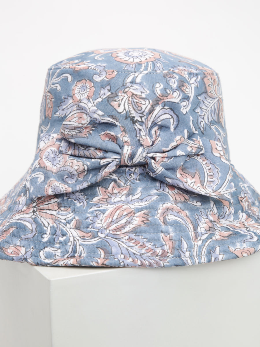 Wide Brim Bucket Hat with a Double Bow