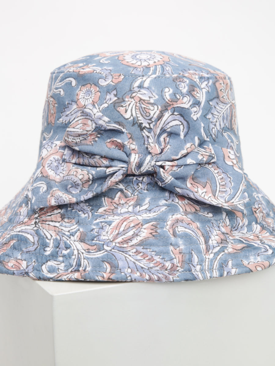 Wide Brim Bucket Hat with a Double Bow
