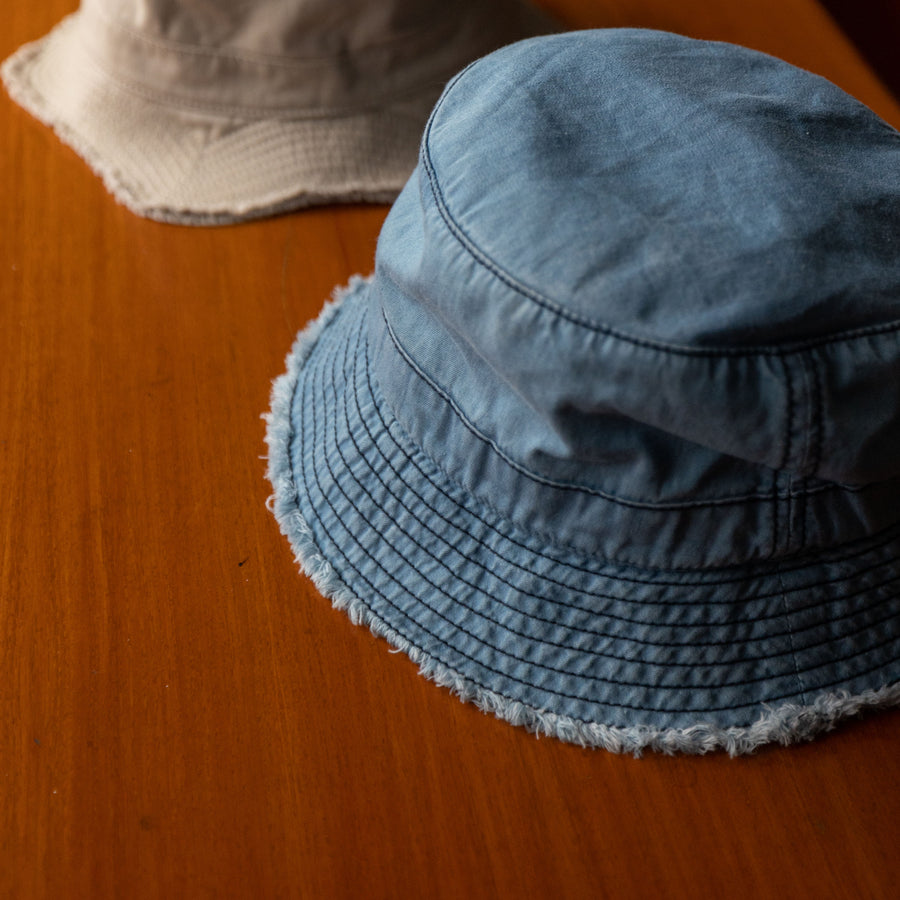 Denim bucket hat with frayed edges